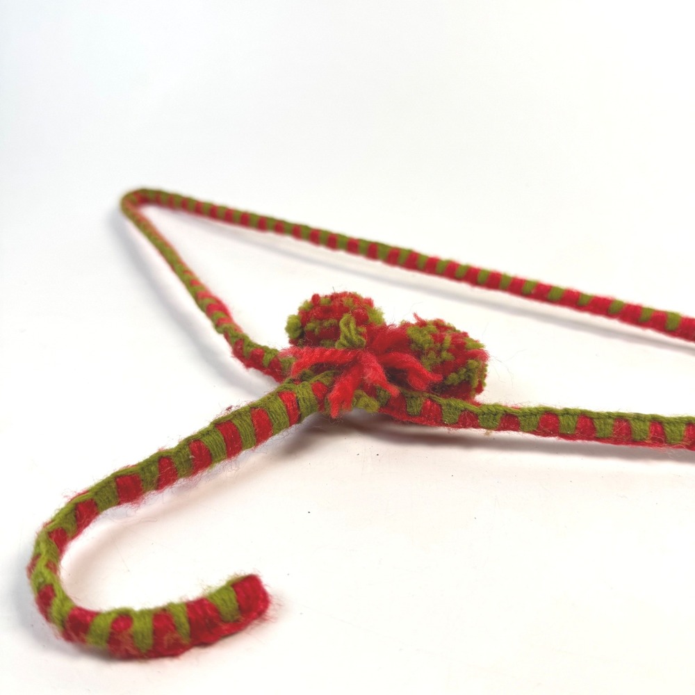 Vintage Handmade Crocheted Yarn Covered Wire Christmas Clothes Hanger Red Green